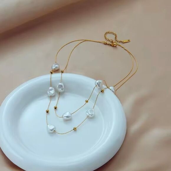 Gold Faux Pearl Multi Layered Necklace - Picture 5 of 5